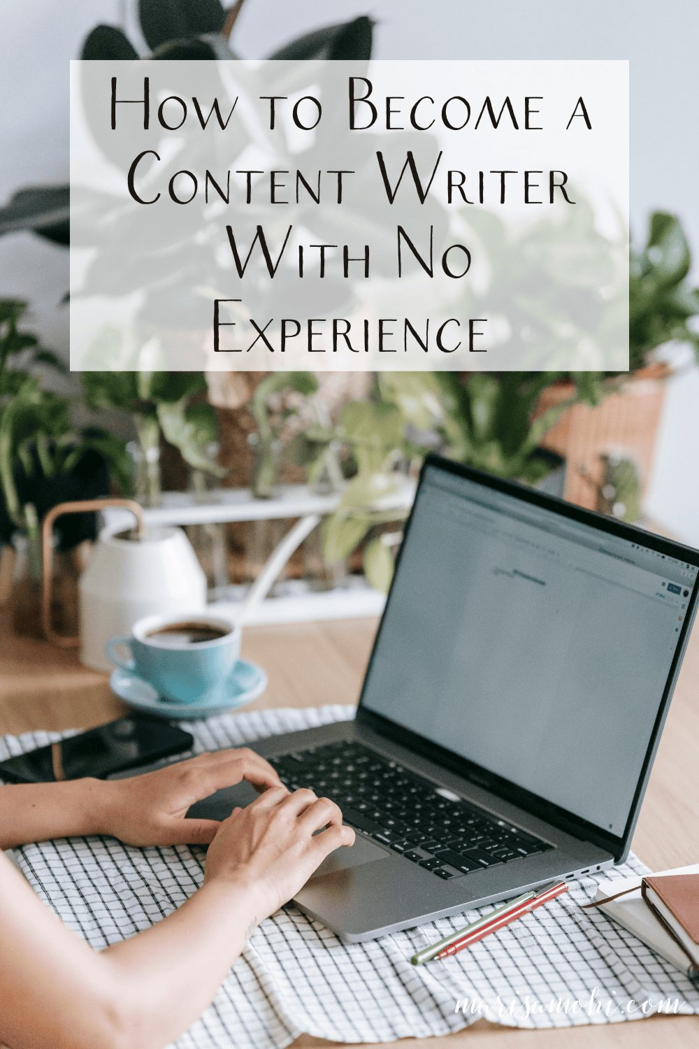 Hands typing on a laptop while researching to start a content writing career.